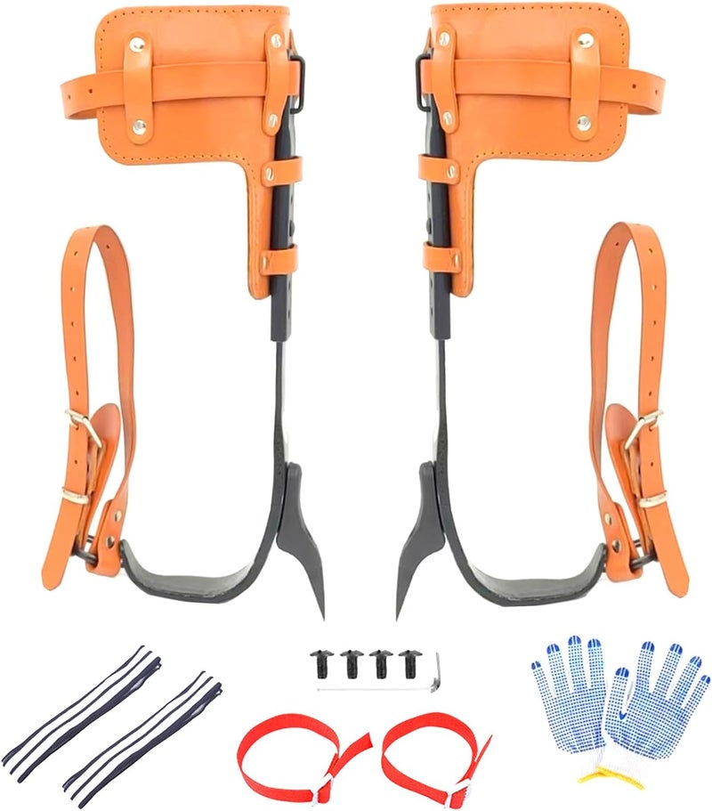 timiland Upgrade Leather Tree Climbing Spikes,Tree Climbing Gear,Tree Spurs with Adjustable Length Design,Tree Spikes for Climbing,Tree Spikes for Tree Work,Logging, Fruit Picking (Yellow) - Image 1